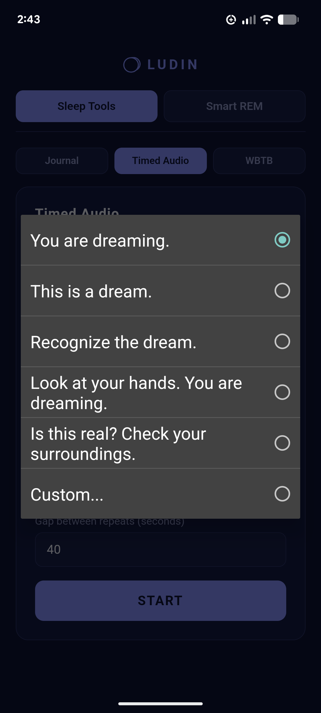 The phrase picker, including the Custom option.